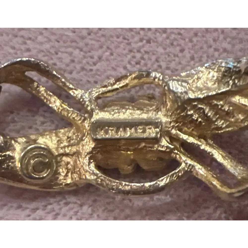 VTG KRAMER Gold Tone Flower And Petal Bracelet Glass Stones Collectible